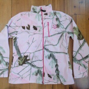 Women's RealTree AP Pink Camo Fleece Full Zip Jacket Size XL (16-18) Zip Pockets